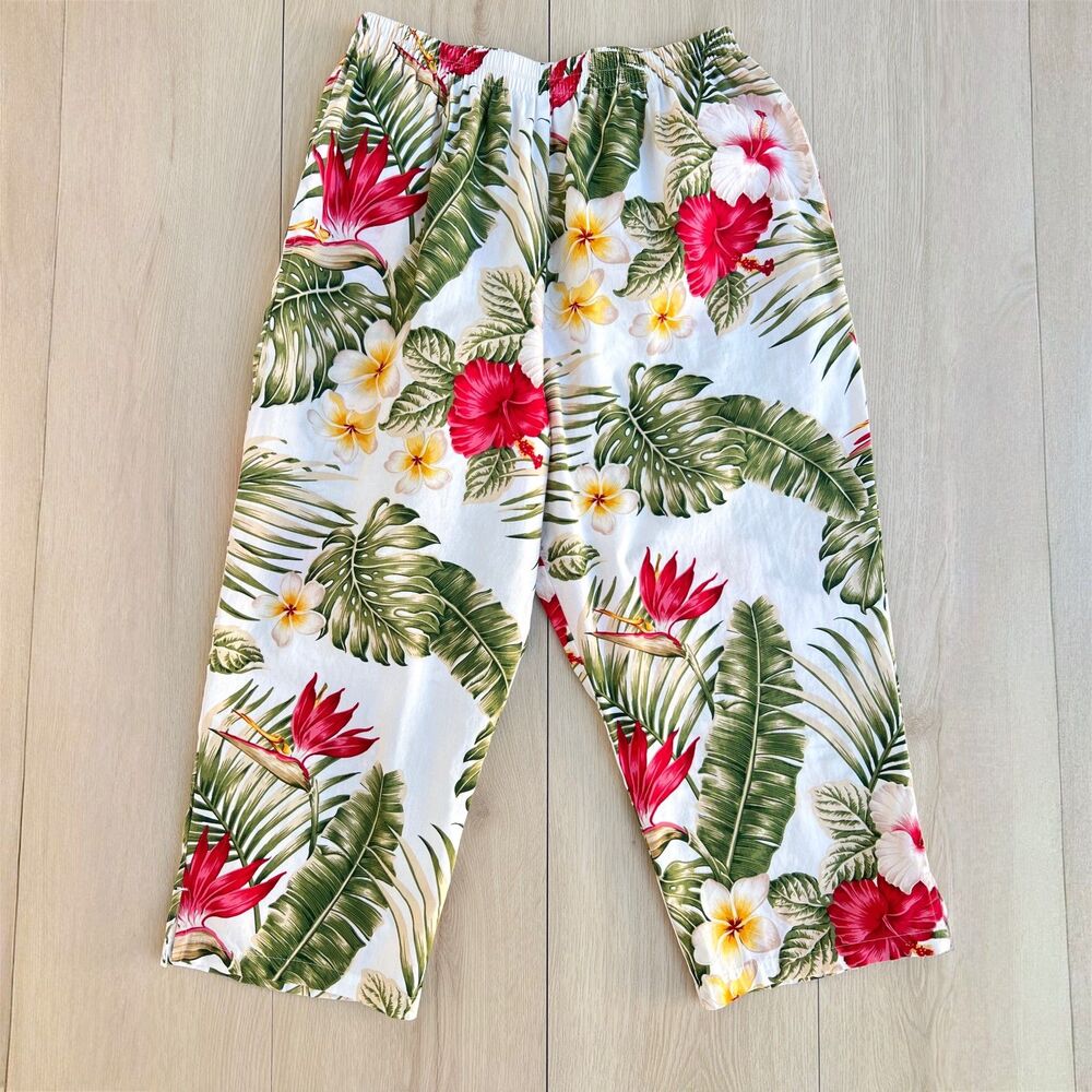 Vintage Hawaiian Reserve Collection 100% Cotton Tropical Print Capri Pants Sz L